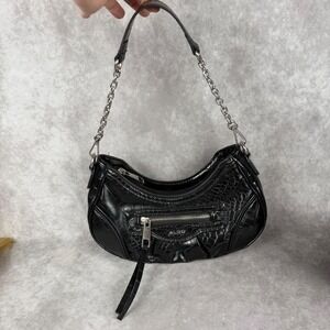 Aldo Black Croc Embossed Shoulder Bag Silver Chain Strap Hobo Y2K Style